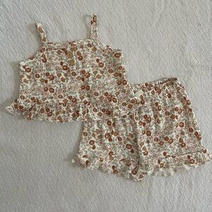 Rachel Zoe Pink and Tan Floral Print Ruffled Short Set